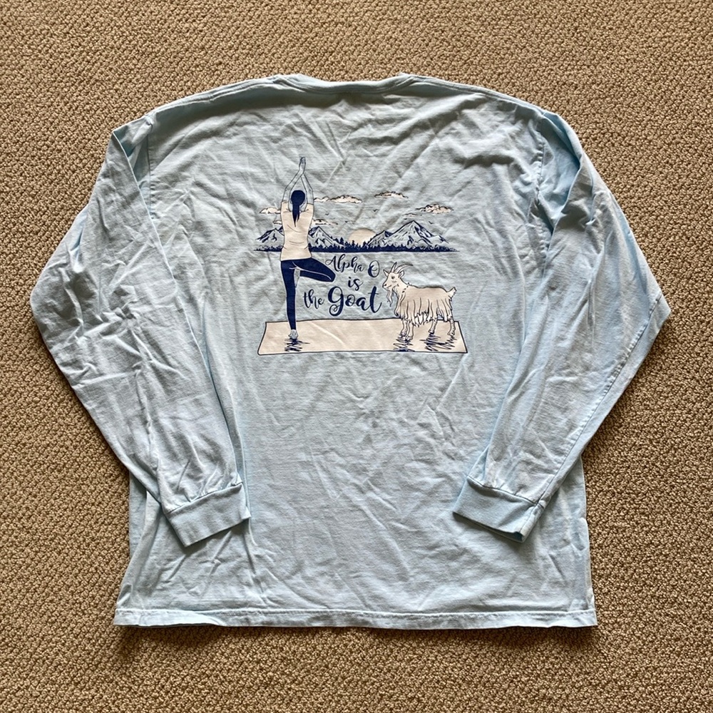 Comfort Colors Alpha Omicron Pi Alpha O is the Goat Yoga T-Shirt Unisex XL EUC